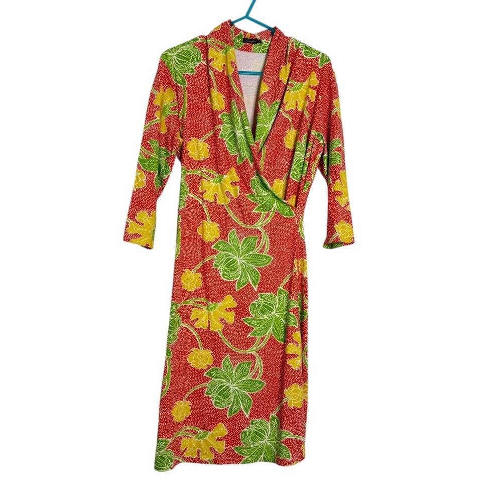 J. McLaughlin Faux Wrap Dress Red Floral Print